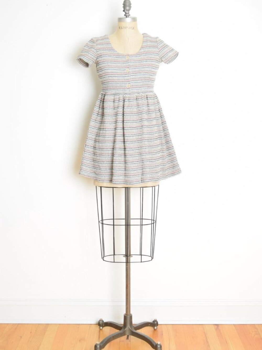 vintage 90s babydoll dress RAMPAGE waffle knit striped grunge short mini XS